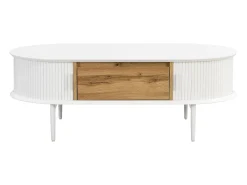Mesa De Centro|Vente-unique Mesa de centro com 2 portas de correr e 1 gaveta MDF natural e branco - VELURANI Natural claro / Branco