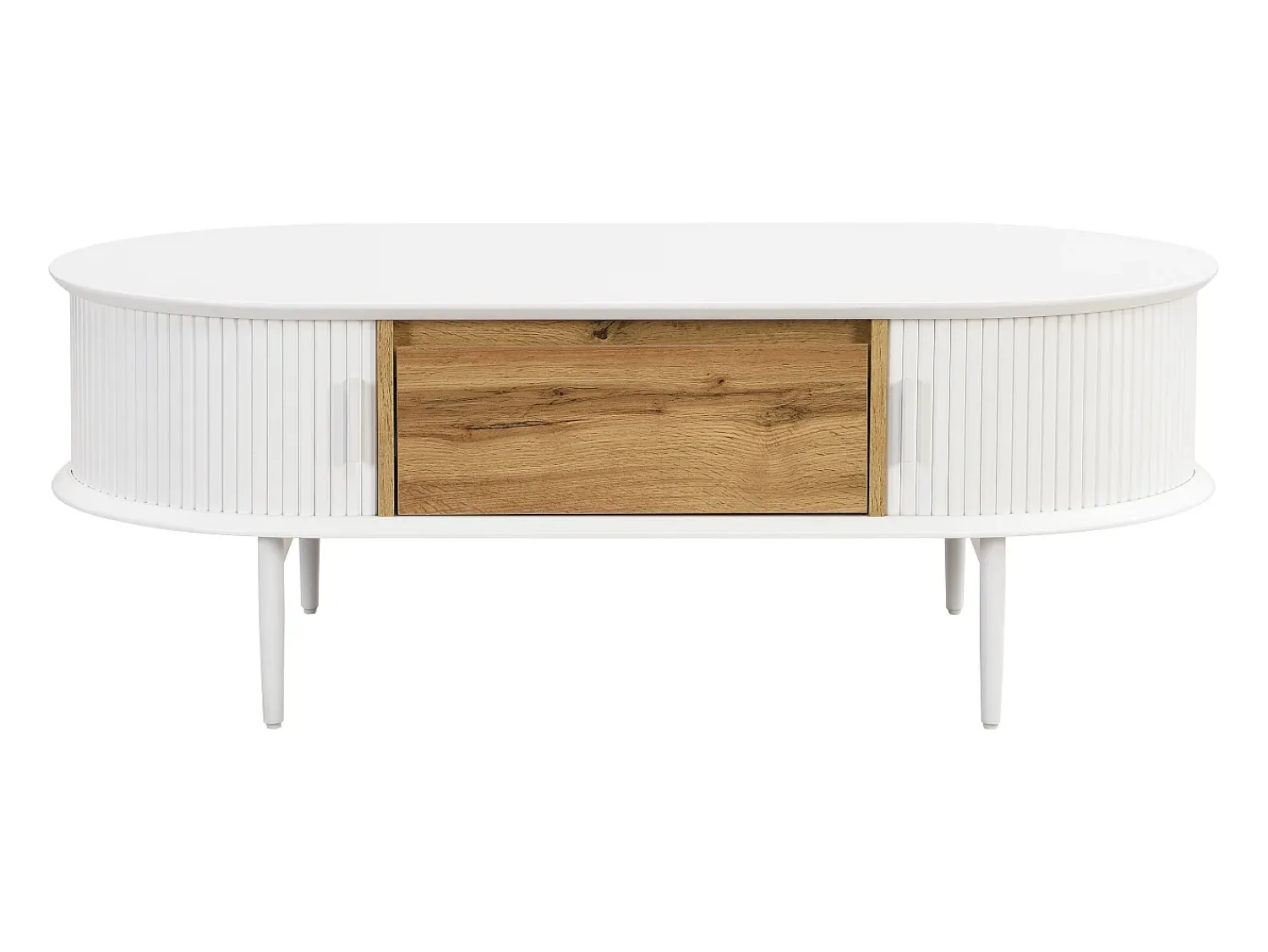 Mesa De Centro|Vente-unique Mesa de centro com 2 portas de correr e 1 gaveta MDF natural e branco - VELURANI Natural claro / Branco