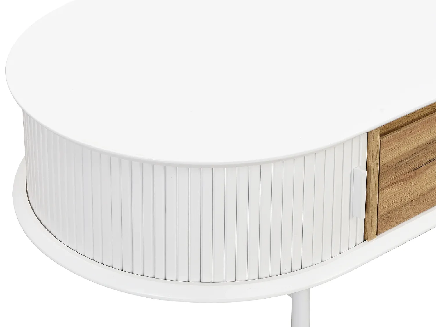 Mesa De Centro|Vente-unique Mesa de centro com 2 portas de correr e 1 gaveta MDF natural e branco - VELURANI Natural claro / Branco