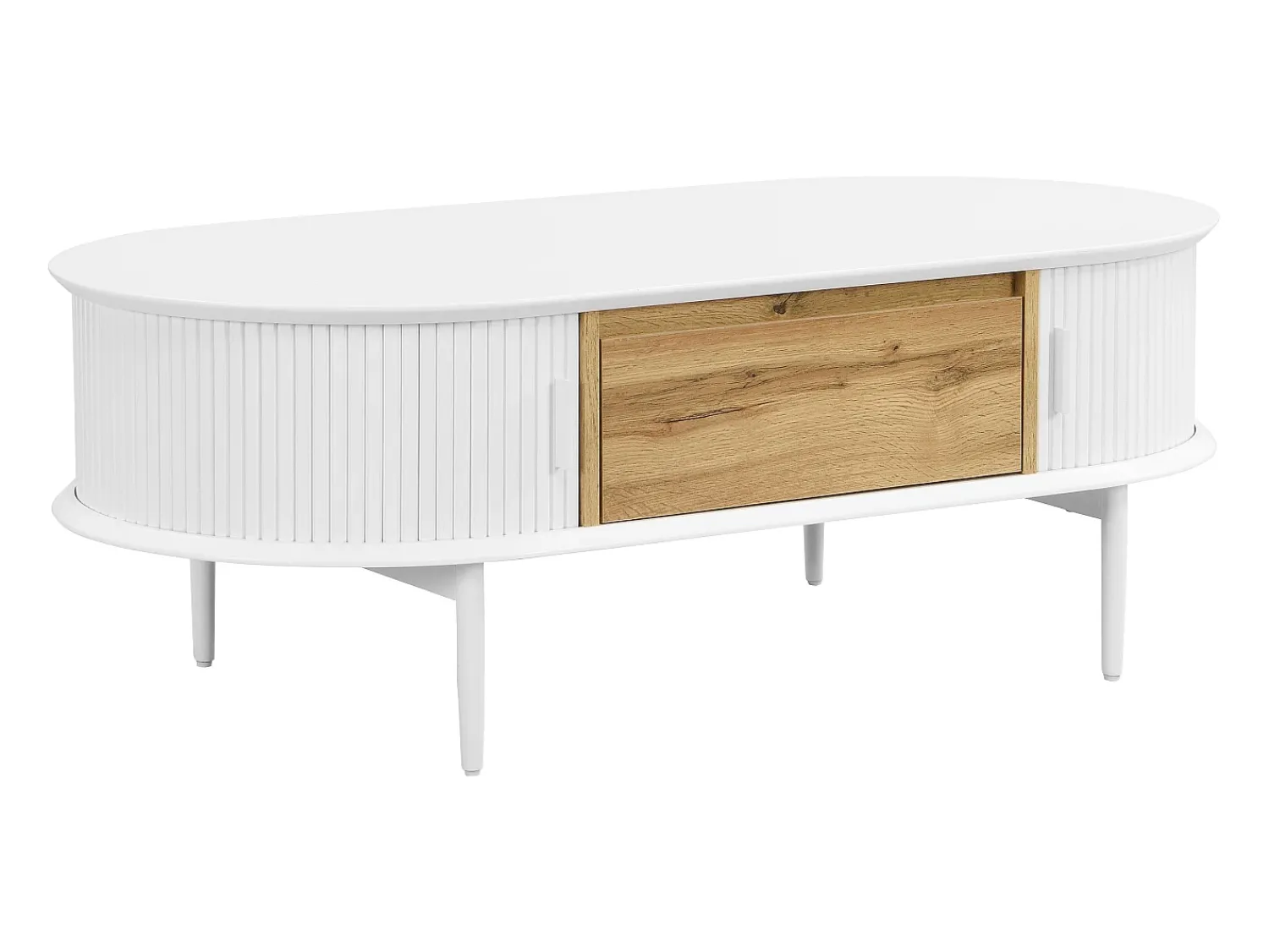 Mesa De Centro|Vente-unique Mesa de centro com 2 portas de correr e 1 gaveta MDF natural e branco - VELURANI Natural claro / Branco