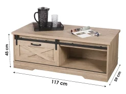 Meublorama Mesa de centro com 1 porta de correr e um nicho 117x59xH45cm^ Mesa De Centro