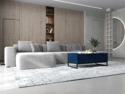 Outlet Mesa de centro com 2 portas - Corpo -marinho mate, frentes estriadas -marinho mate - 110 cm, Estrutura metálica preta Azul