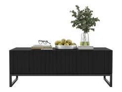 Mesa de centro com 2 portas - Corpo mate, frentes estriadas mate - 110 cm, Estrutura metálica preta^ Mesa De Centro