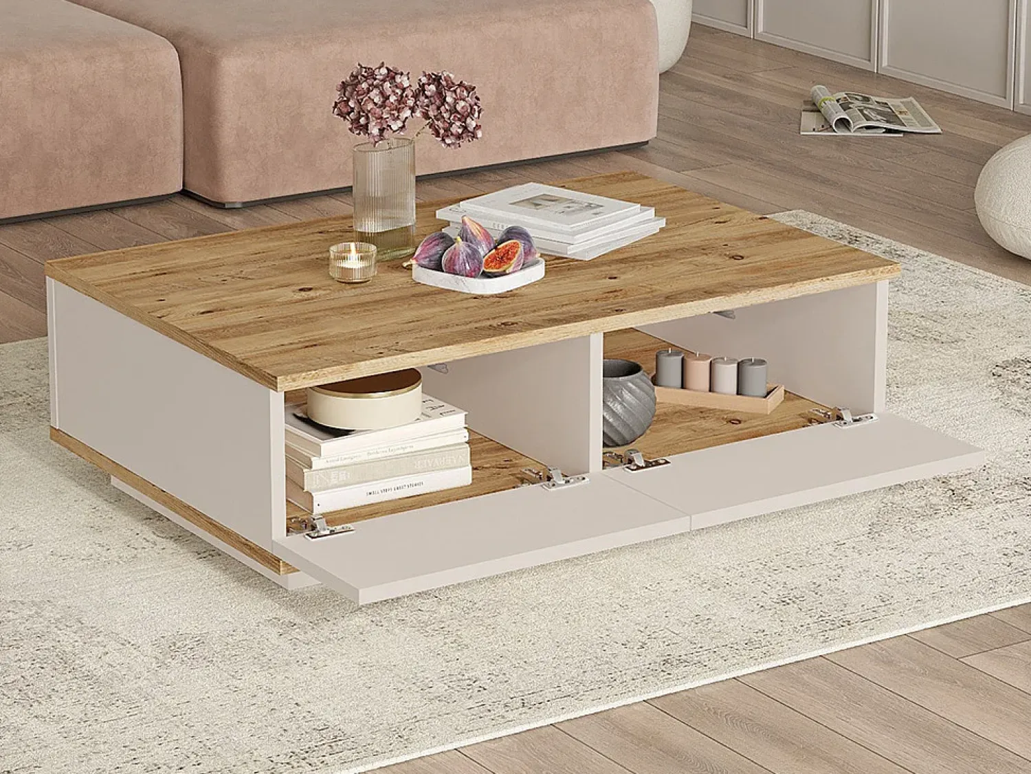 Clearance Vente-unique Mesa de centro com 2 portas - Natural e Bege - LOTULA Bege / Natural claro