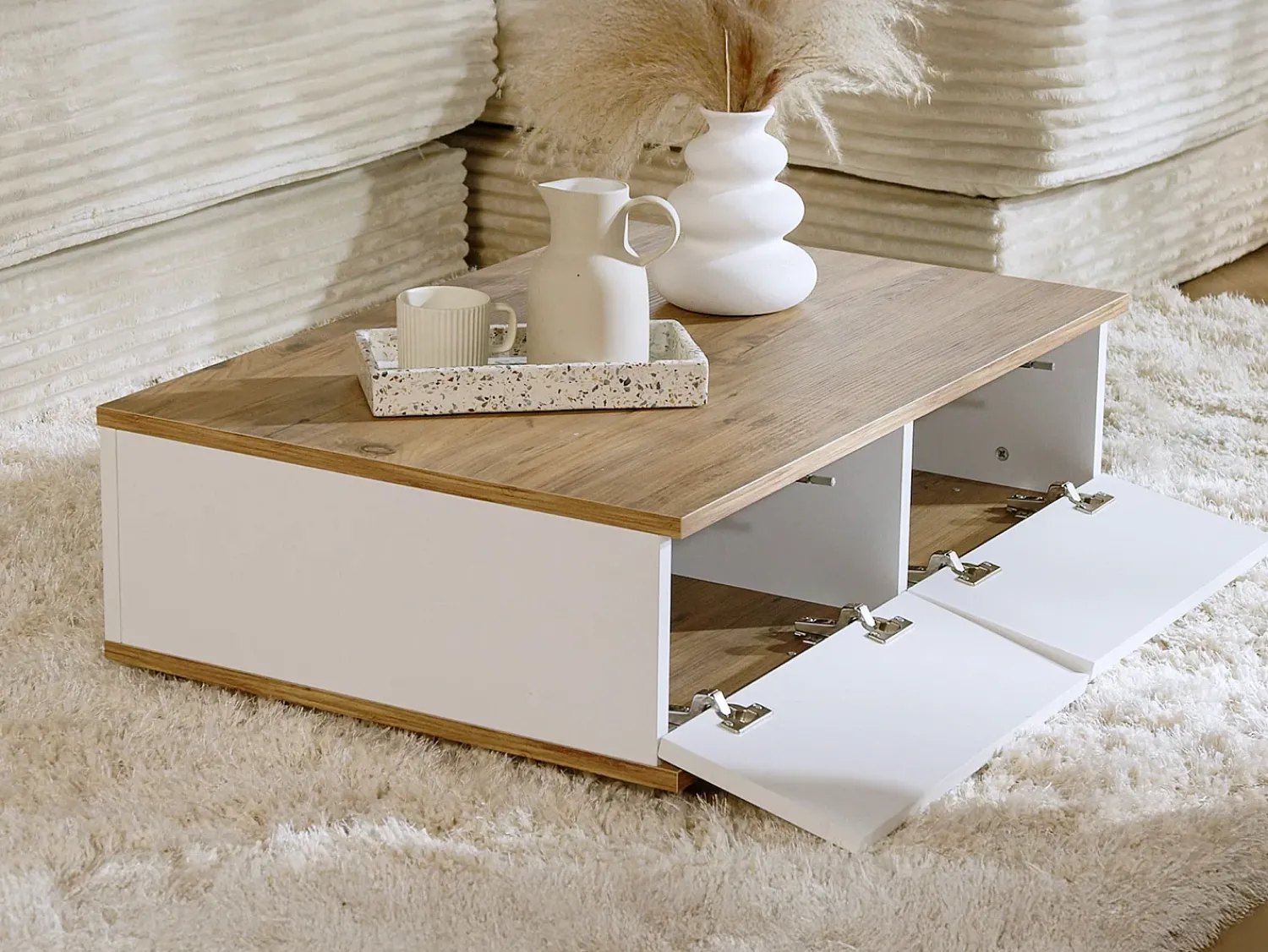 Mesa De Centro*Vente-unique Mesa de centro com 2 portas - Natural e Branca - LOTULA Natural claro / Branco