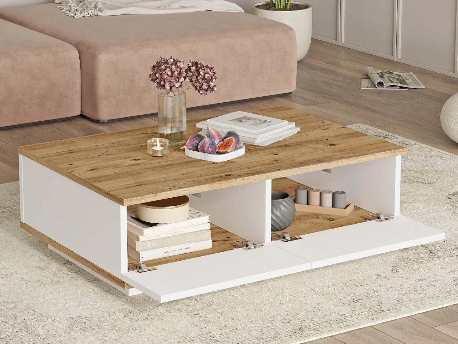 Mesa De Centro*Vente-unique Mesa de centro com 2 portas - Natural e Branca - LOTULA Natural claro / Branco