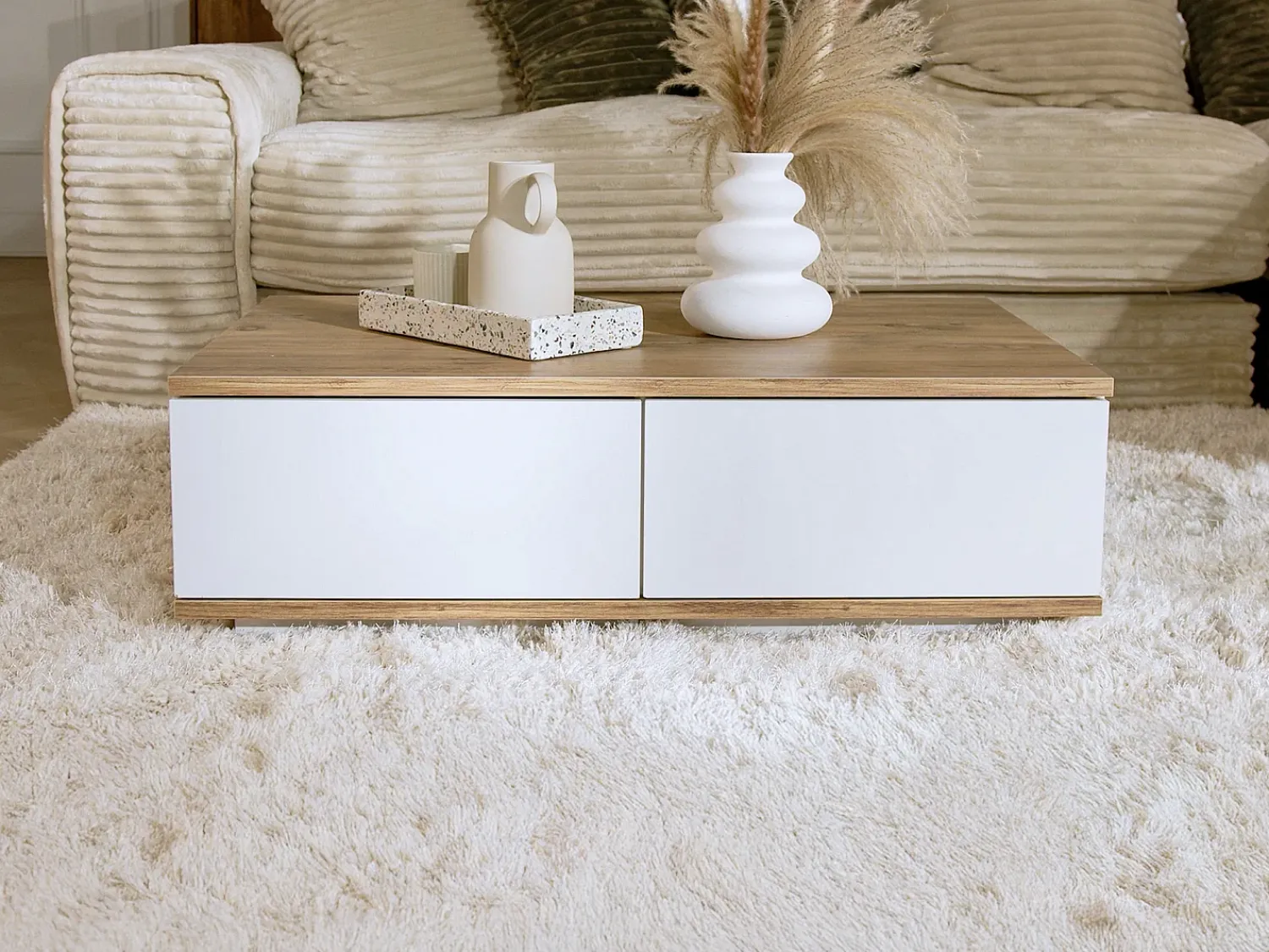 Mesa De Centro*Vente-unique Mesa de centro com 2 portas - Natural e Branca - LOTULA Natural claro / Branco