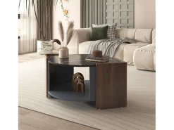 Merax Mesa de centro com 2 prateleiras, aglomerado, estilo moderno, preto e marrom, 96,5L x 63L x 40Acm^ Mesa De Centro