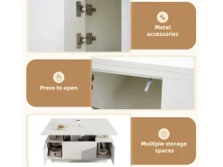 Mesa De Centro| Mesa de centro com 2 tampos eleváveis, mesa 3 em 1, 2 portas, para sala de estar, branca, 100 x 50 x 55 cm Branco