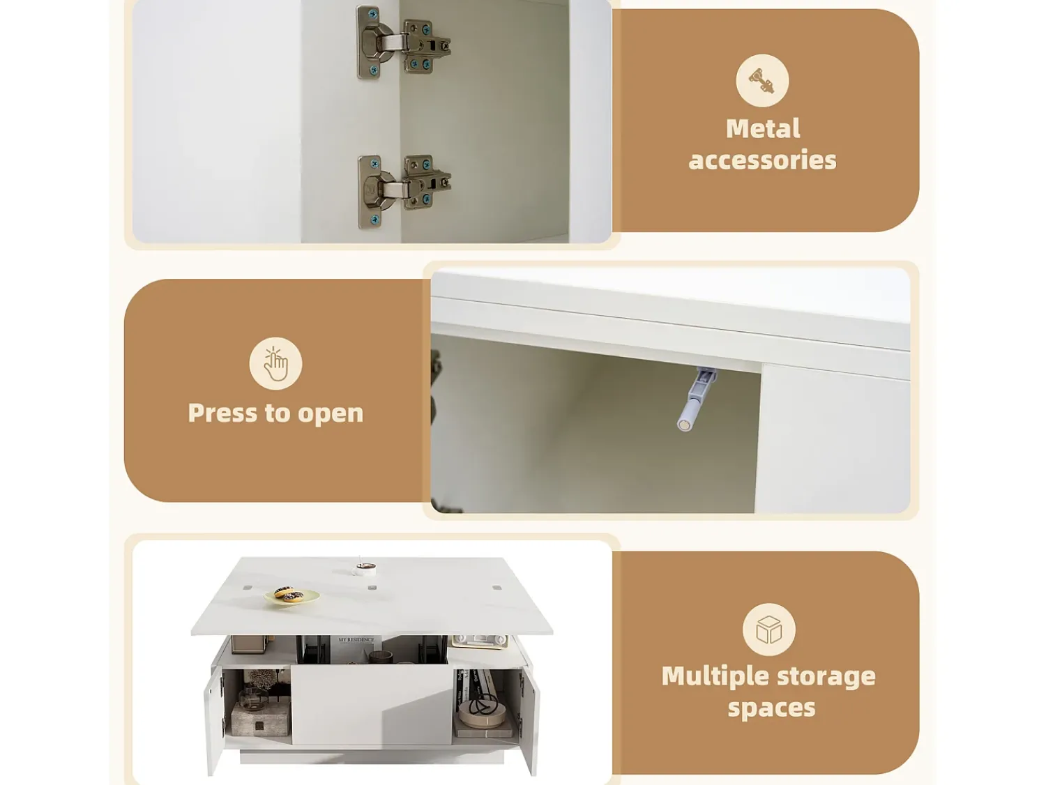 Mesa De Centro| Mesa de centro com 2 tampos eleváveis, mesa 3 em 1, 2 portas, para sala de estar, branca, 100 x 50 x 55 cm Branco