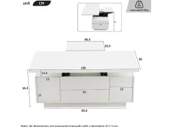 Mesa De Centro| Mesa de centro com 2 tampos eleváveis, mesa 3 em 1, 2 portas, para sala de estar, branca, 100 x 50 x 55 cm Branco