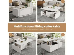 Mesa De Centro| Mesa de centro com 2 tampos eleváveis, mesa 3 em 1, 2 portas, para sala de estar, branca, 100 x 50 x 55 cm Branco