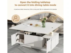 Mesa De Centro| Mesa de centro com 2 tampos eleváveis, mesa 3 em 1, 2 portas, para sala de estar, branca, 100 x 50 x 55 cm Branco