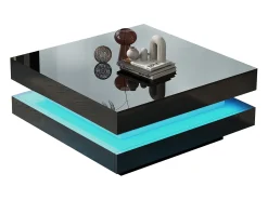 Mesa De Centro|Merax Mesa de centro com acabamento laqueado brilhante e tampo giratório 360° - com LEDs - 70 x 70 x 36 cm - aglomerado - preta Preto