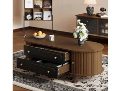 Mesa De Centro|Merax Mesa de centro com acabamento em nogueira - 100 x 50 x 36 cm - com 2 gavetas + porta de enrolar - aglomerado - marrom Castanho
