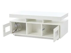 Mesa De Centro* Mesa de centro com acabamento brilhante, iluminação LED, estrutura em aglomerado e vidro temperado, 100 x 50 x 43 cm, branca. Branco