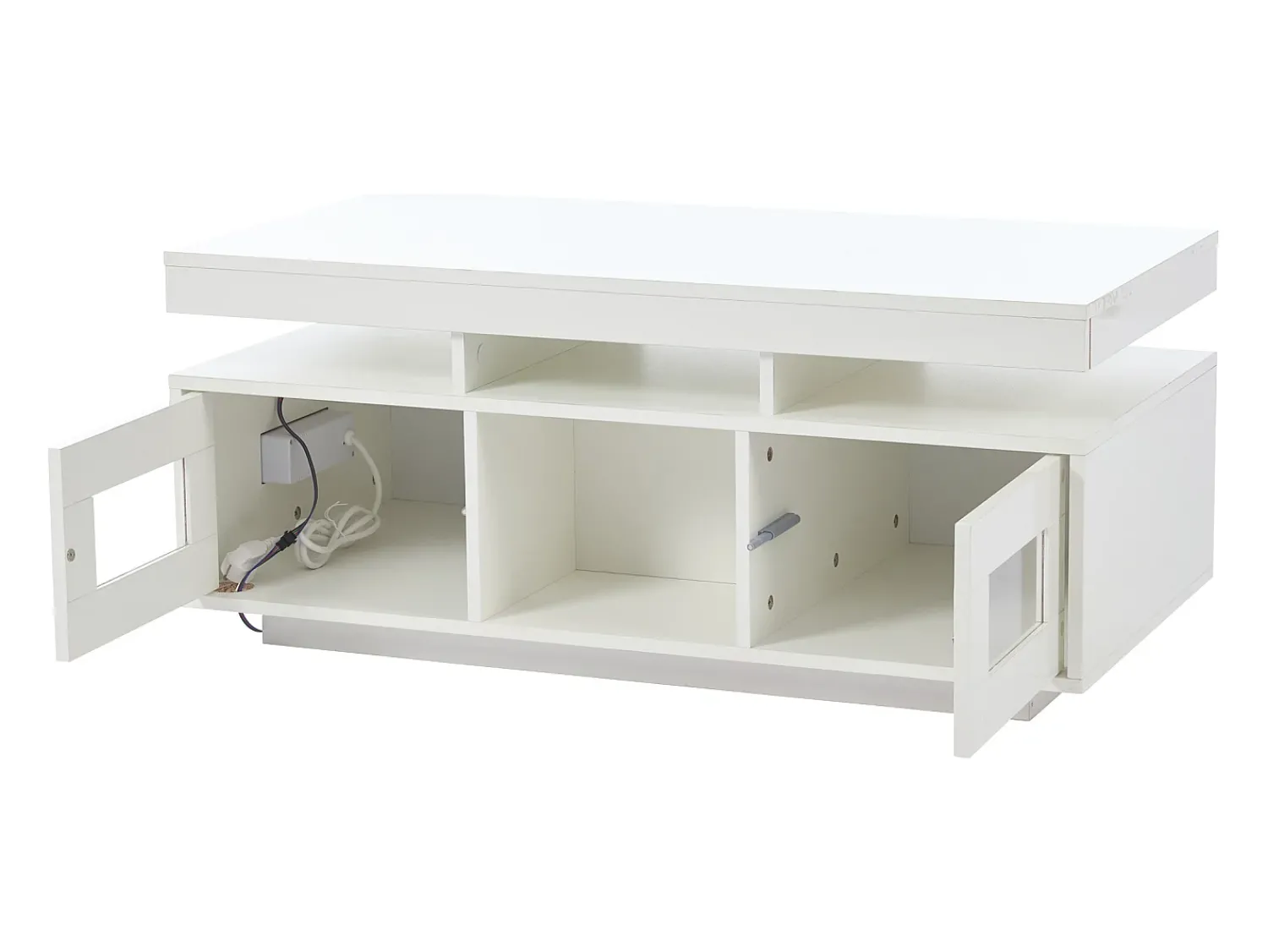 Mesa De Centro* Mesa de centro com acabamento brilhante, iluminação LED, estrutura em aglomerado e vidro temperado, 100 x 50 x 43 cm, branca. Branco