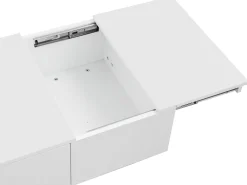 Online Mesa de centro com acabamento brilhante, 2 gavetas de arrumação, mesa de centro moderna e extensível, branca. Branco