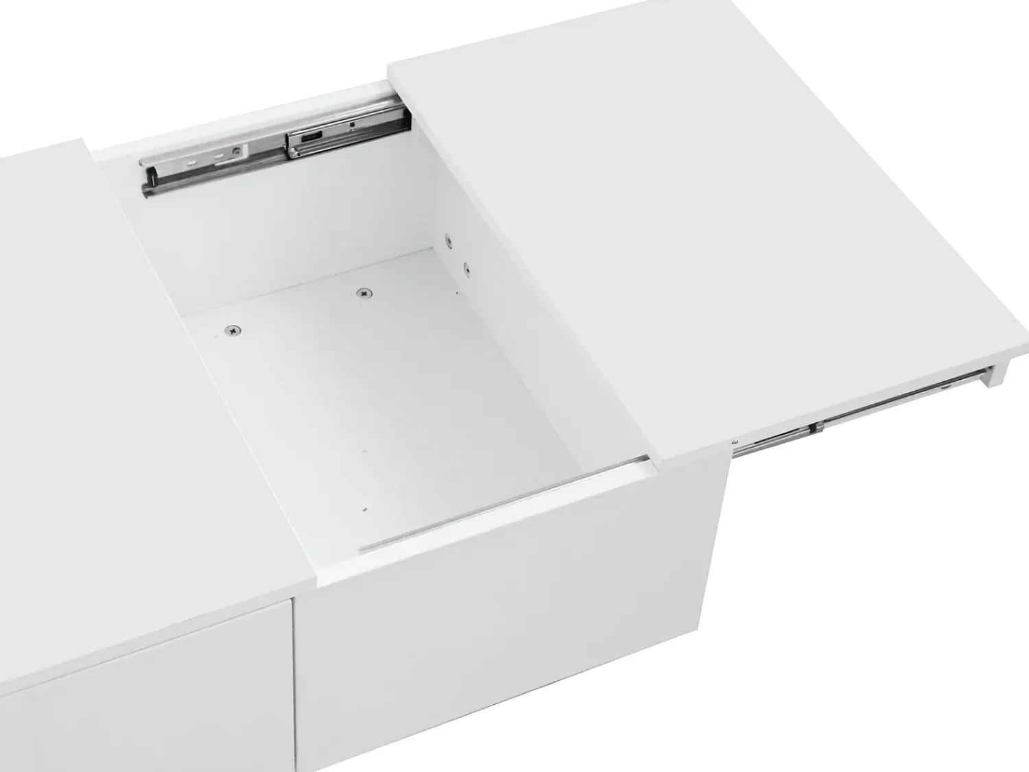 Online Mesa de centro com acabamento brilhante, 2 gavetas de arrumação, mesa de centro moderna e extensível, branca. Branco