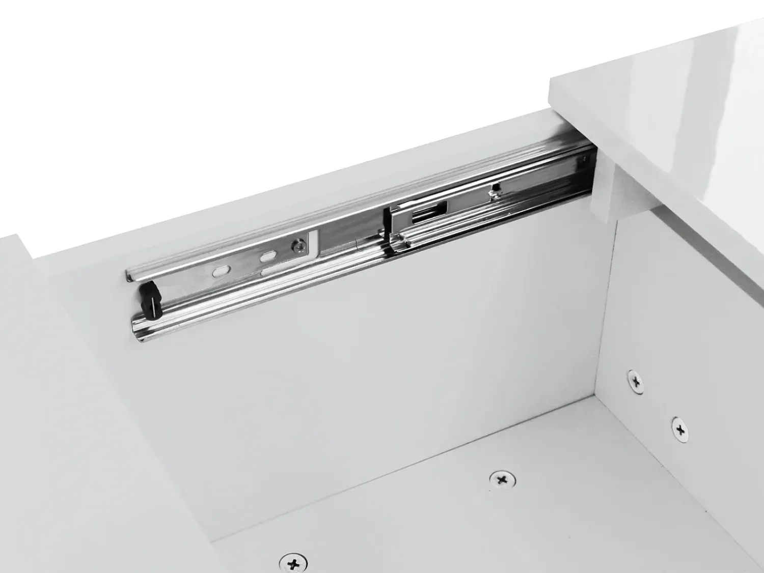 Online Mesa de centro com acabamento brilhante, 2 gavetas de arrumação, mesa de centro moderna e extensível, branca. Branco