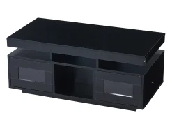 Mesa De Centro| Mesa de centro com acabamento brilhante, iluminação LED, estrutura em aglomerado e vidro temperado, 100 x 50 x 43 cm, preta. Preto