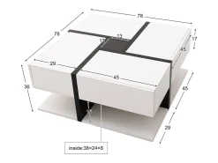 Mesa De Centro| Mesa de centro com acabamento brilhante, 4 gavetas, design exclusivo de cores e linhas, espaço para armazenamento. 78x78x36cm Branco