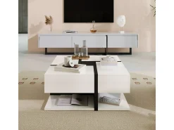Mesa De Centro| Mesa de centro com acabamento brilhante, 4 gavetas, design exclusivo de cores e linhas, espaço para armazenamento. 78x78x36cm Branco