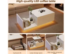 Mesa De Centro* Mesa de centro com altura ajustável, espaço de armazenamento oculto e prateleira, 50 x 100 x 33 cm, branca. Branco