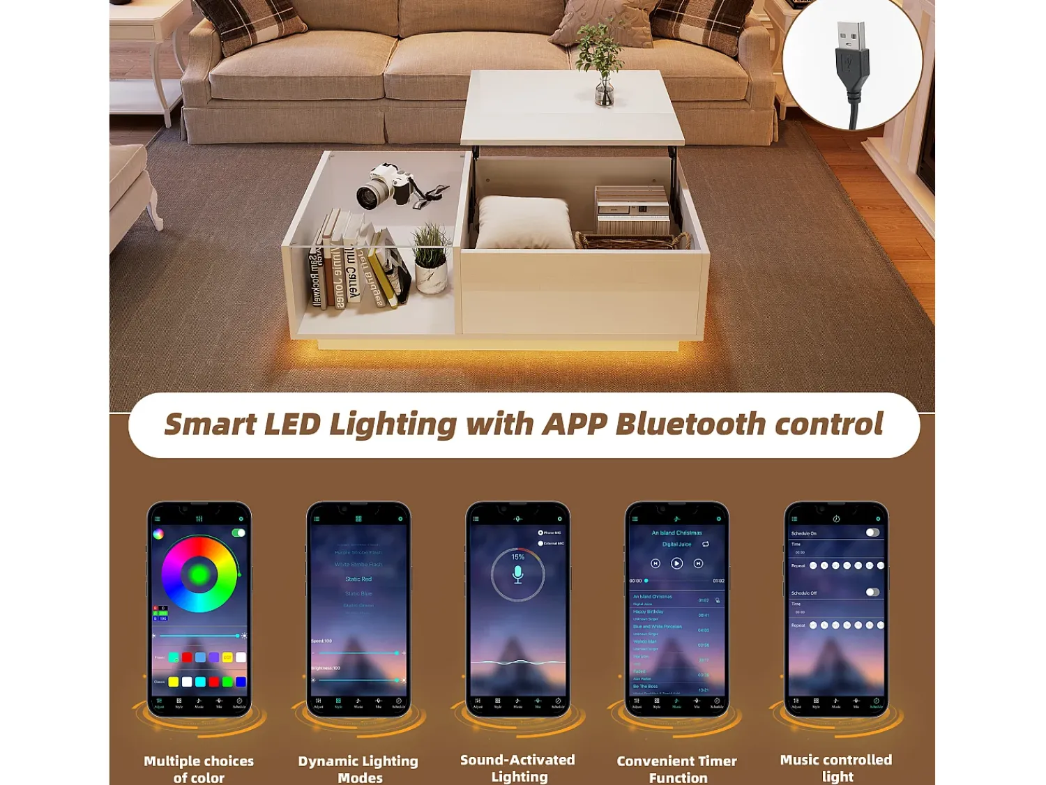 Mesa De Centro* Mesa de centro com altura ajustável, espaço de armazenamento oculto e prateleira, 50 x 100 x 33 cm, branca. Branco