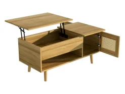 Mesa De Centro| Mesa de centro com altura ajustável - Compartimento de armazenamento oculto - Com tampo dobrável - Madeira Natural claro