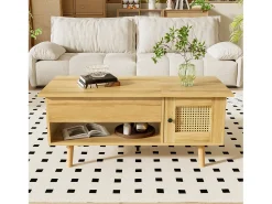 Mesa De Centro| Mesa de centro com altura ajustável - Compartimento de armazenamento oculto - Com tampo dobrável - Madeira Natural claro