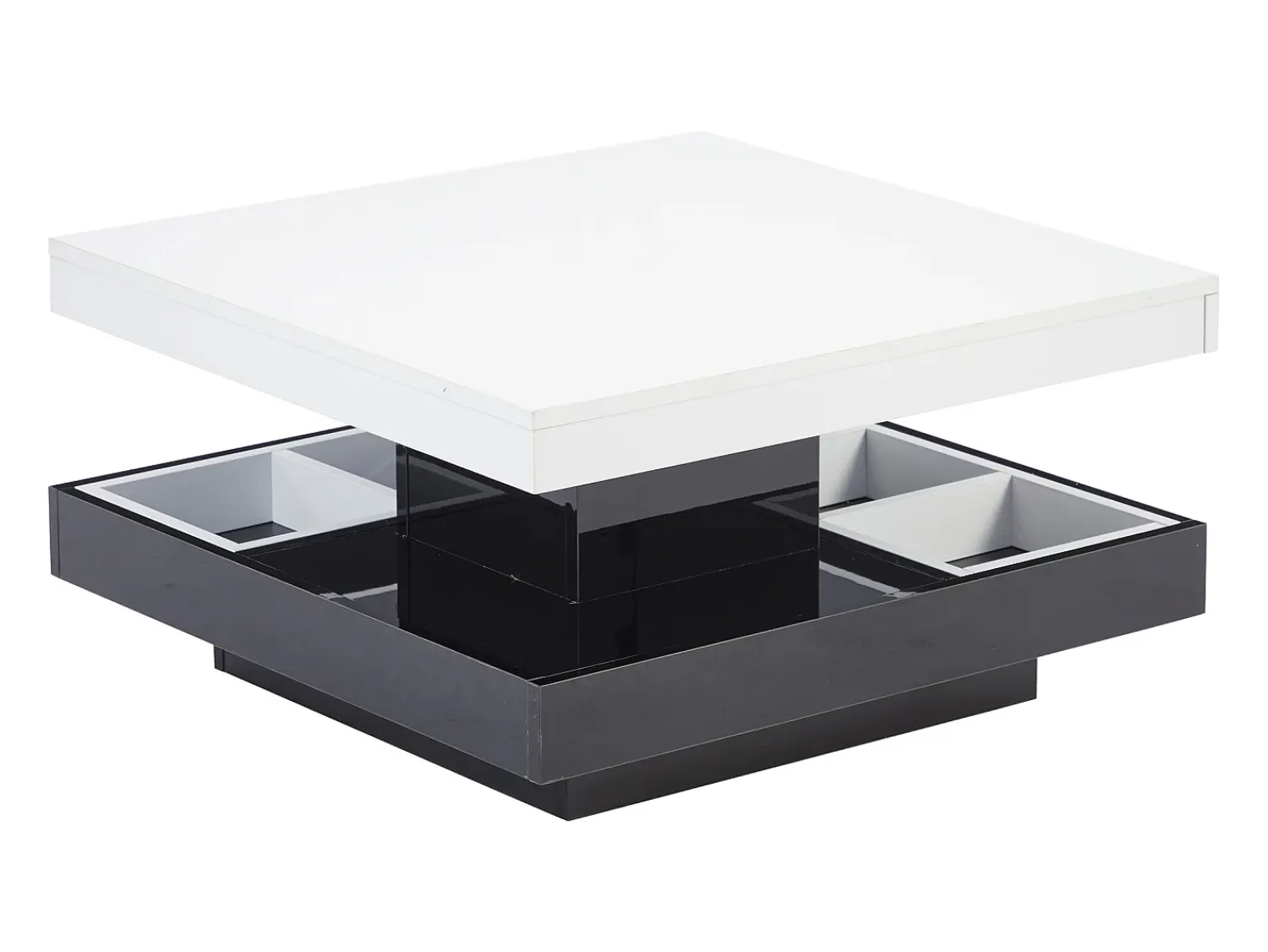 ModernLuxe Mesa de centro com arrumação 70x70x36 cm - tampo brilhante giratório 360° - Branco e Preto^ Mesa De Centro