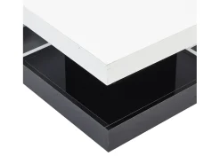 ModernLuxe Mesa de centro com arrumação 70x70x36 cm - tampo brilhante giratório 360° - Branco e Preto^ Mesa De Centro