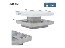 Mesa De Centro|ModernLuxe Mesa de centro com arrumação 70x70x36 cm - tampo brilhante giratório 360° - Branco e Cinza Cinzento / Branco