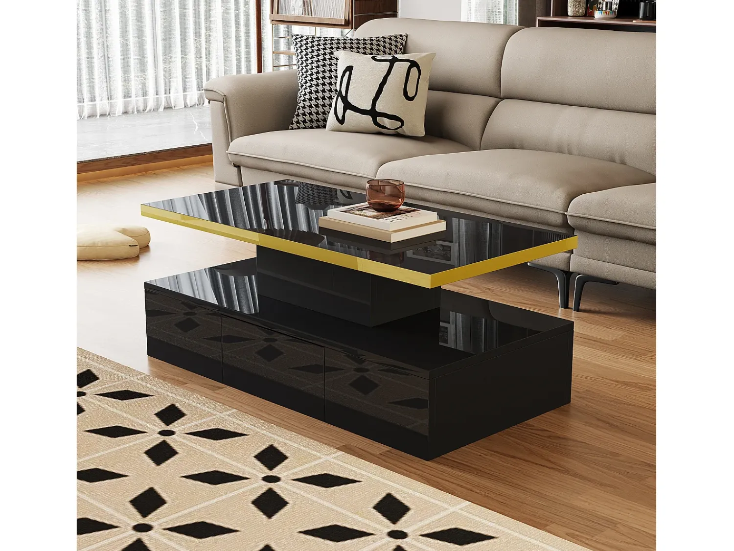 ModernLuxe Mesa de centro com arrumação com LED - aspeto brilhante -^ Mesa De Centro