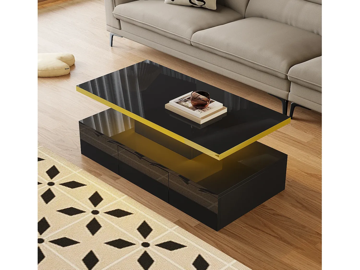 ModernLuxe Mesa de centro com arrumação com LED - aspeto brilhante -^ Mesa De Centro