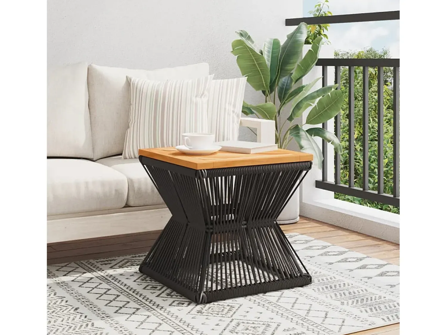 Mesa de centro com base de arame 38x38x38 cm acácia maciça PT873377 Castanho
