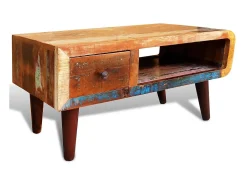 Mesa De Centro* Mesa de centro com borda curva e 1 gaveta, madeira reciclada PT479861 Castanho