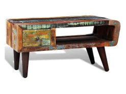 Sale vidaxl Mesa de centro com borda curva e 1 gaveta, madeira reciclada Natural claro