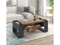Best Mesa de centro com compartimentos de armazenamento em ambos os lados, mesa de sofá para sala de estar, madeira + cinza escuro Natural escuro