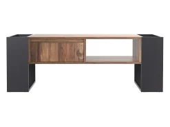 Best Mesa de centro com compartimentos de armazenamento em ambos os lados, mesa de sofá para sala de estar, madeira + cinza escuro Natural escuro
