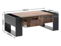 Mesa De Centro| Mesa de centro com compartimentos de armazenamento em ambos os lados, mesa de sofá para sala de estar, madeira + cinza escuro Natural escuro