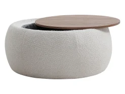 Outlet Vente-unique Mesa de centro com compartimento de arrumação em tecido bouclé e MDF - - SORIELI Branco