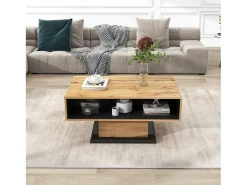 Mesa De Centro* Mesa de centro com efeito madeira, 1 gaveta sem puxador, espaço duplo para armazenamento, ampla área de armazenamento, ideal para sala de estar ou escritório. Natural escuro