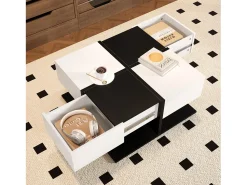 Mesa de centro com espaço de armazenamento, mesa lateral quadrada multifuncional, branca^ Mesa De Centro