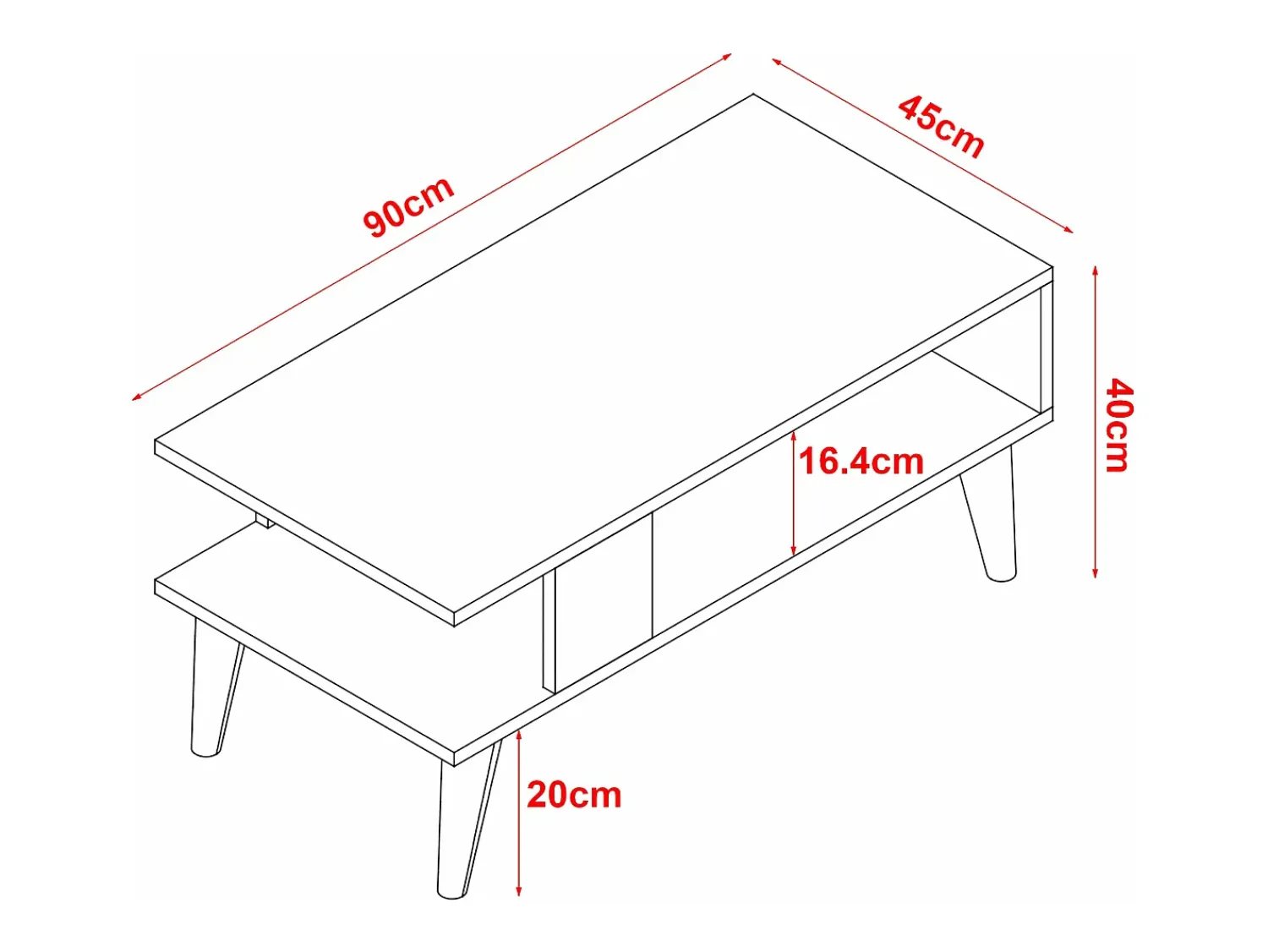 New Helloshop26 Mesa de centro com espaço de armazenamento 40 x 90 x 45 cm branca 03_0008462 Branco
