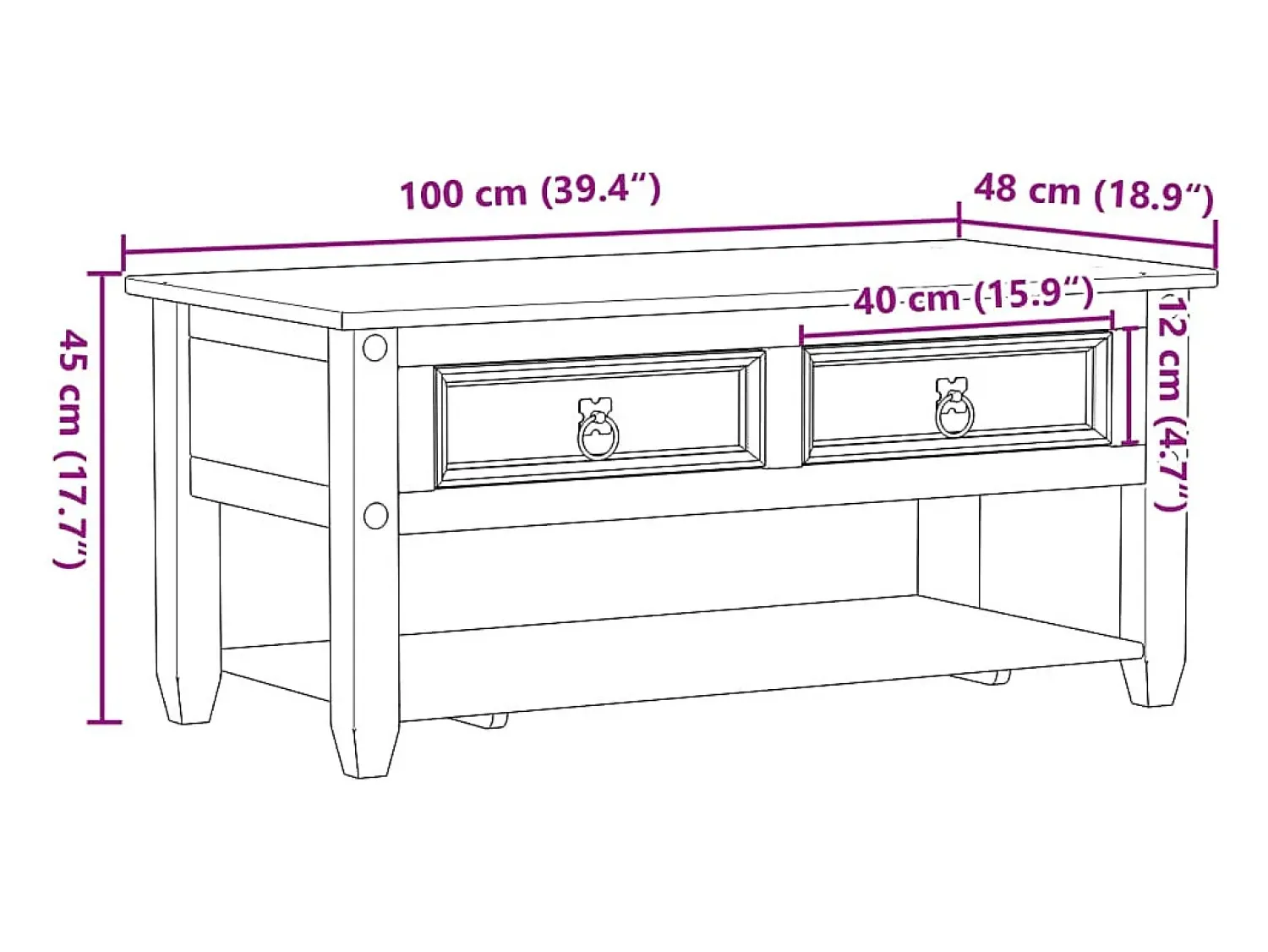 Sale vidaxl Mesa de centro com gavetas Corona 100x48x45 cm pinho maciço Natural claro