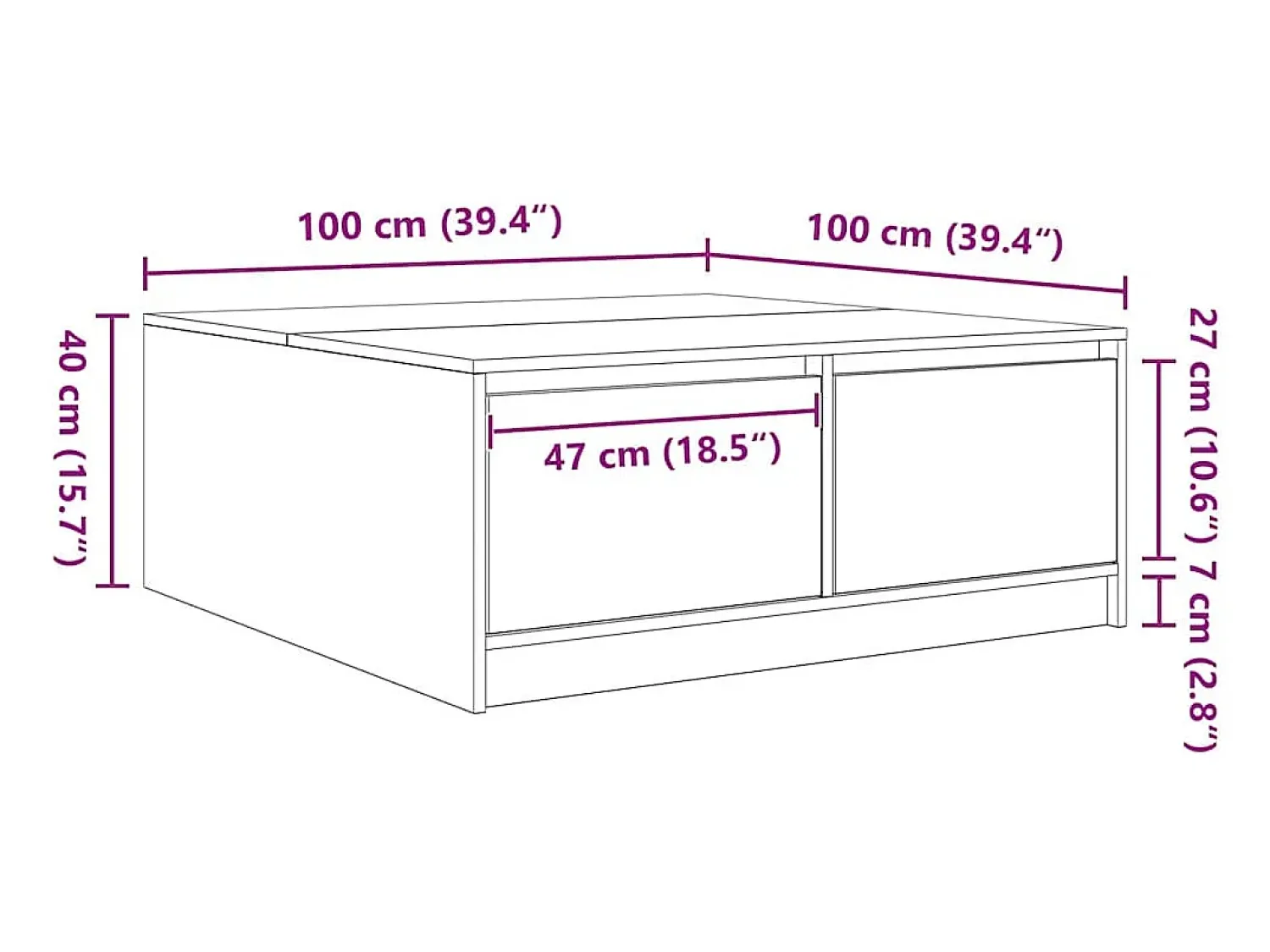 vidaxl Mesa de centro com gavetas 100x100x40 cm carvalho sonoma^ Mesa De Centro