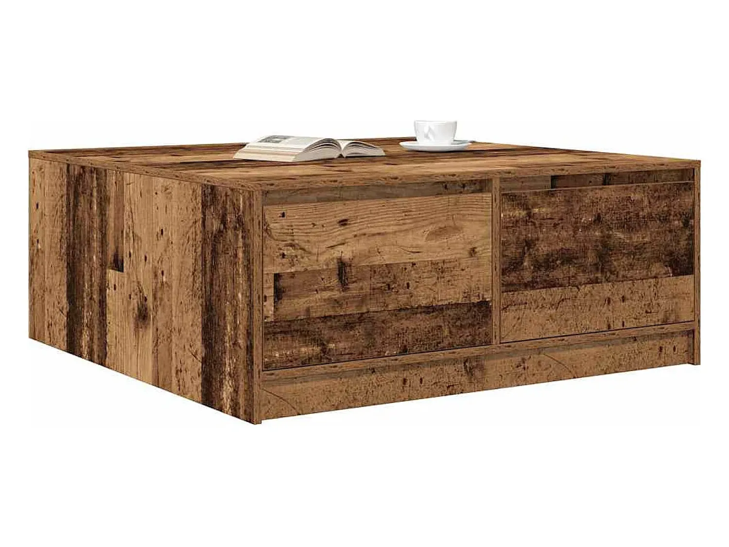 Outlet vidaxl Mesa de centro com gavetas 100x100x40 cm madeira velha Natural claro