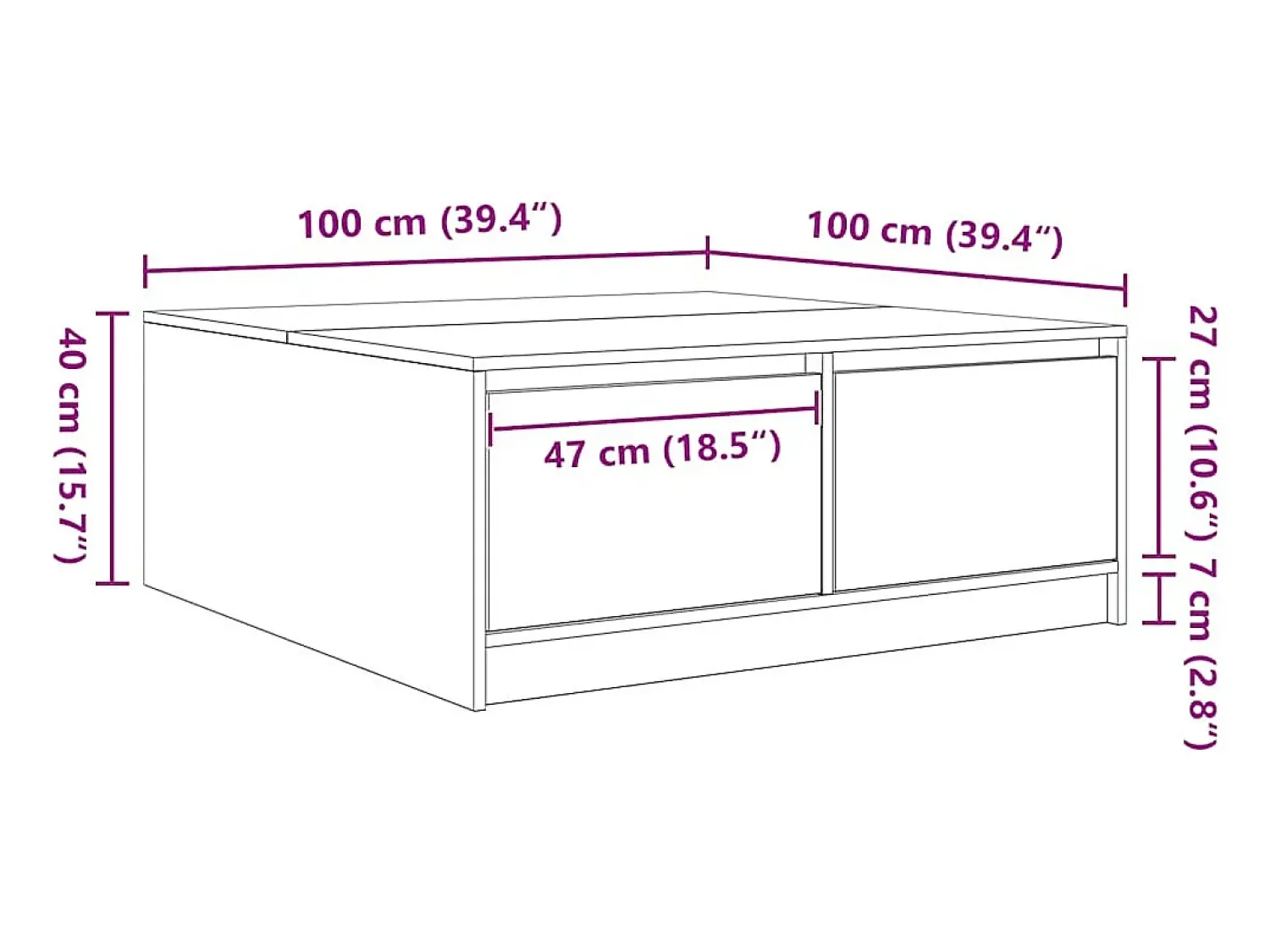 Outlet vidaxl Mesa de centro com gavetas 100x100x40 cm madeira velha Natural claro